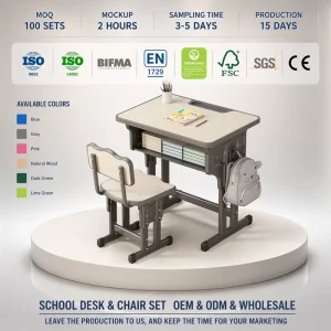 Modern Durable Metal School Desk and Chair Combination for Learning Spaces Home Office & Bedroom