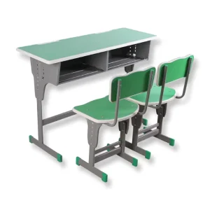 Modern Durable Metal & Wooden Double Seat Student Desk and Chair Set for Classroom Use
