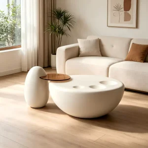 Modern Durable Minimalist Coffee Table Tempered Glass Top Wooden Frame Storage Creative Cat Paw Design for Living Room Furniture