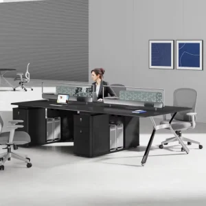 Modern Durable Open Modular 4 Person Solid Wood Executive Workstation Desk Multi Function Storage Customizable Colors Office
