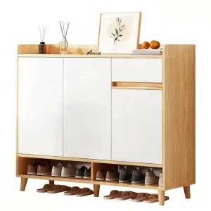Modern Durable Portable Wood Shoe Cabinet 4 Shelf Adjustable Design Space Saving Storage for Home Entryway Outdoor