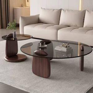 Modern Durable Round Coffee Table with Tempered Glass Top and Sturdy MDF Legs for Living Room Dining Room Office Decor