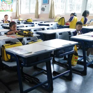 Modern Durable School Desk and Chair Set with Plastic & Steel Frame for Students