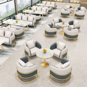 Modern Durable Solid Wood Restaurant Furniture Sets High Density Foam for Hotels Malls Booth Seating Sofa Dining Tables Chairs