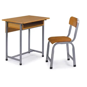 Modern Durable Student Desk and Chair Set with Metal & Wooden Construction for School Use