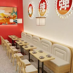 Modern Durable Wood Commercial Restaurant Dining Table and Chair Set with Outdoor Booth Sofa