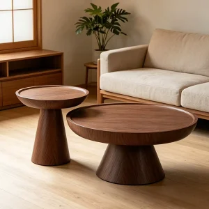 Modern Durable Wooden Coffee Table Set Home Furniture MDF Simple Low Round Center Coffee Table for Living Room