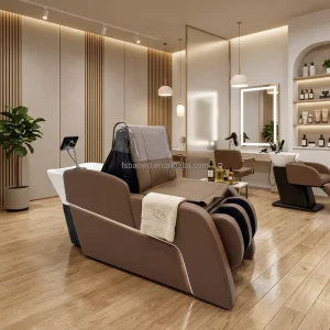 Modern Durable Wooden Salon Spa Shampoo Chair with Massage Feature Easy to Clean Waterproof Design for Barber Shop Use
