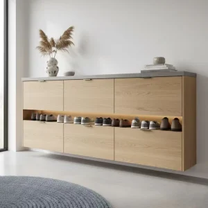 Modern Durable Wooden Shoe Cabinet with Door Gray Entrance 25-Pair Stackable Shoe Rack Home Furniture