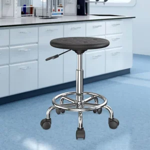 Modern ESD PU Leather Metal Frame Lab Chair Stool Adjustable Armrest Foot Ring High Workbench Hospital Pharmacy Workshop Clean