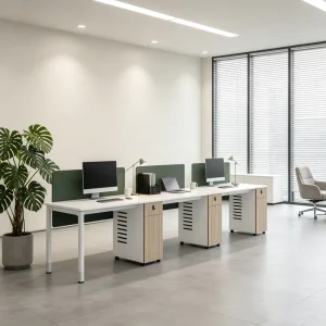 Modern Easy Assembly Office Workstation Cubicle Desk with Screen Partition and Storage