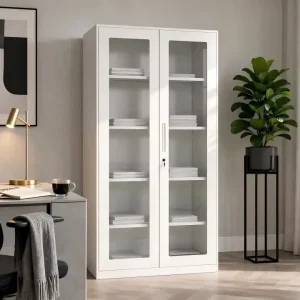 Modern Eco Friendly Commercial Filing Cabinet with Glass Doors and Adjustable Shelves for Home Office Use