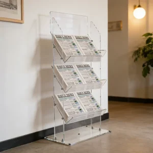 Modern Eco Friendly Custom Hotel Information Display Rack with Acrylic Catalogue Reference Newspaper Magazine Stand