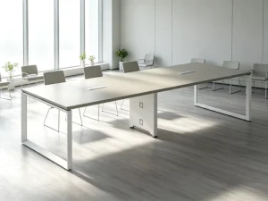 Modern Eco Friendly Durable Eco Powder Coated MDF Rectangle Conference Table Metal Legs Customizable Size Office Furniture