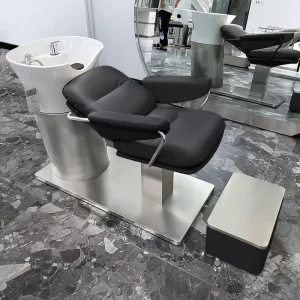 Modern Eco Friendly Durable Semi reclining Ceramic Basin Hair Washing Salon Shampoo Chair Leather Stainless Steel Frame