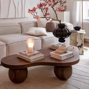 Modern Eco Friendly Durable Solid Wood Movable Designer Coffee Table French Walnut Color Home Living Room Furniture