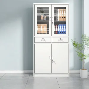 Modern Eco Friendly Durable Steel Office Filing Cabinet with Two Glass Metal Doors Adjustable Shelves Home Office Outdoor Use