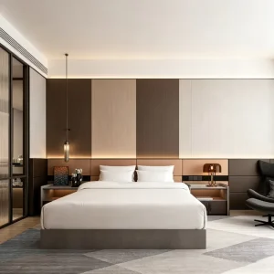 Modern Eco Friendly Durable Wooden Panel Bed Frame with Melamine MDF for Bedroom Hotel School Apartment