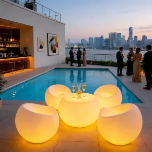 Modern Eco Friendly Fashion Leisure Bar Furniture Set Outdoor Waterproof Luminous Table and Chair Set 16 Color Variable IP65
