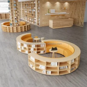 Modern Eco Friendly Foldable Curved Wood Bookcase with 3 Shelves Customizable Back for School Living Room & Hotel Use