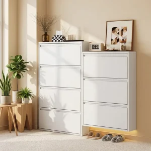 Modern Eco Friendly Foldable Ultra thin Steel Flip top Shoe Cabinet for Apartment Living Room Entrance Large capacity Dust proof