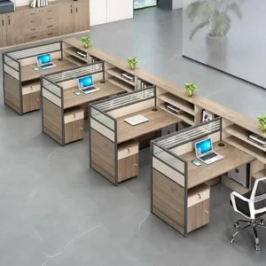 Modern Eco Friendly Glossy MDF L Shaped Standing Meeting Table Office Desk Set with Storage for 4 Persons