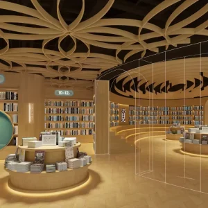 Modern Eco Friendly Heavy Duty LED Lit Library Wooden Bookstore