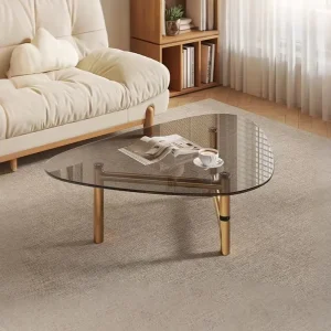 Modern Eco Friendly Lightweight Metal & Tempered Glass Oval Small Coffee Table Set for Home Living Room