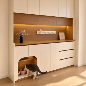 Modern Eco Friendly Multifunctional Pet Sideboard with Feeding Module and Large Storage Custom Particle Board Buffet Cabinet