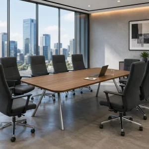 Modern Eco Friendly Office Desk PVC Top Computer Table with Metal Legs Rounded Corner Home Villa Workspace