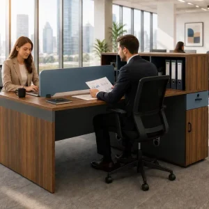 Modern Eco Friendly Office Desk with Privacy Screen Wood Grain Storage Drawer Cabinet Bifma Certified Home Villa Workstation