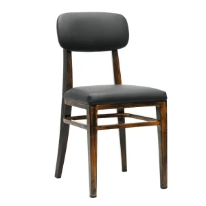 Modern Eco Friendly PU Upholstered Dining Chair Metal Frame Wood Grain Look Durable Comfortable Seating for Apartment Home Bar