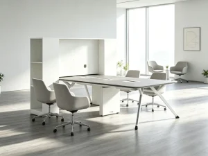 Modern Eco Friendly Powder Coated MDF Conference Table with Storage Durable Design Metal Legs Commercial Office Furniture