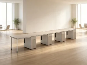 Modern Eco Friendly Powder Coated MDF Four Person Quad Seater Office Workstation Lockable Storage Cabinets Modular Desk