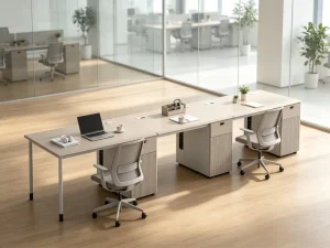 Modern Eco Friendly Powder Coated MDF Three Person Staff Workstation with Storage Cabinet Commercial Office Desk Durable
