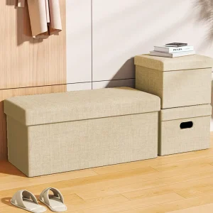 Modern Eco Friendly Soft Foldable Fabric Large Capacity Storage Ottoman for Bedroom Living Room Sofa Bench School Apartment