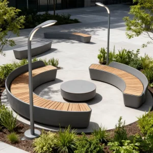 Modern Eco Friendly Stainless Steel & WPC Wood Outdoor Round Benches for Mall & Hotel Use Garden Patio Leisure Seating