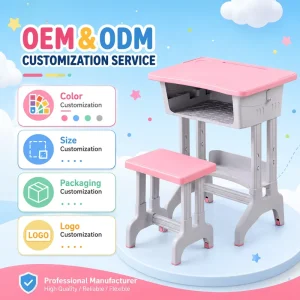 Modern Eco Friendly Study Table Chair Set Durable Plastic Adjustable Height Large Capacity Comfortable Primary School