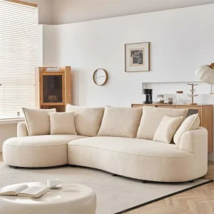 Modern Eco-Friendly Three Seat Oval Compression Sofa Bed with Cream-Colored Fabric and Foam Filling Boxed