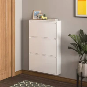 Modern Eco Friendly Ultra thin Steel Flip top Shoe Rack Easy Assembly Wall Mount Large capacity Dust proof Waterproof Apartment