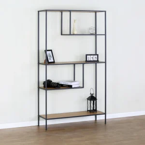 Modern Eco Friendly Wood Color Bookshelf Metal Frame Easy Assembly Display Storage Furniture for Home Office Living