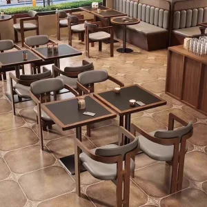 Modern Eco Friendly Wooden & Leather Restaurant Table and Booth Seating Sofa Set for Coffee Shop Cafe Pizza Shop