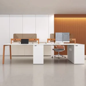 Modern Eco Friendly Wooden Panel Office Staff Table Workstation for 2 8 Persons with Cubicles and File Drawer Storage