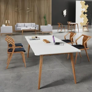 Modern Eco Friendly Zero Formaldehyde Powder Coated MDF Conference Table Solid Wood Legs Built in Cable Tray Office Furniture