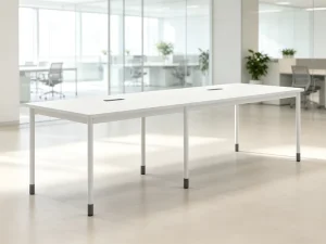 Modern Eco Modular Durable Melamine MDF Double Staff Desk Two Workstations Built in Dual Power Sockets Steel Leg Home Office