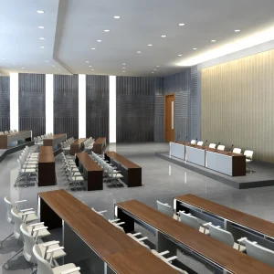 Modern Eco Wood Grain Durable Modular Commercial Training Table Long Lecture Desk for Conference Hall Training Room