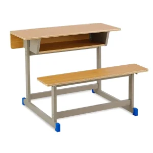 Modern Eco-friendly Double Student Wooden School Table Bench and Chair Set Two-Person Durable Classroom Desk