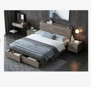 Modern Eco friendly King & Queen Size Bedroom Set with Storage Bed & Drawers Rosewood Panel for Home Baby Hotel & Apartment