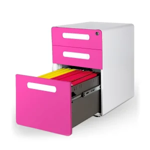 Modern Eco friendly Pink Metal Steel File Cabinets for Office Under Desk Filing 3 Drawer Pedestal