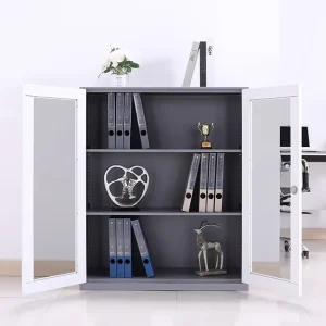 Modern Eco friendly Two Glass Doors Metal Steel Storage Filing Cabinet with Lock for Office School Hospital Workshop